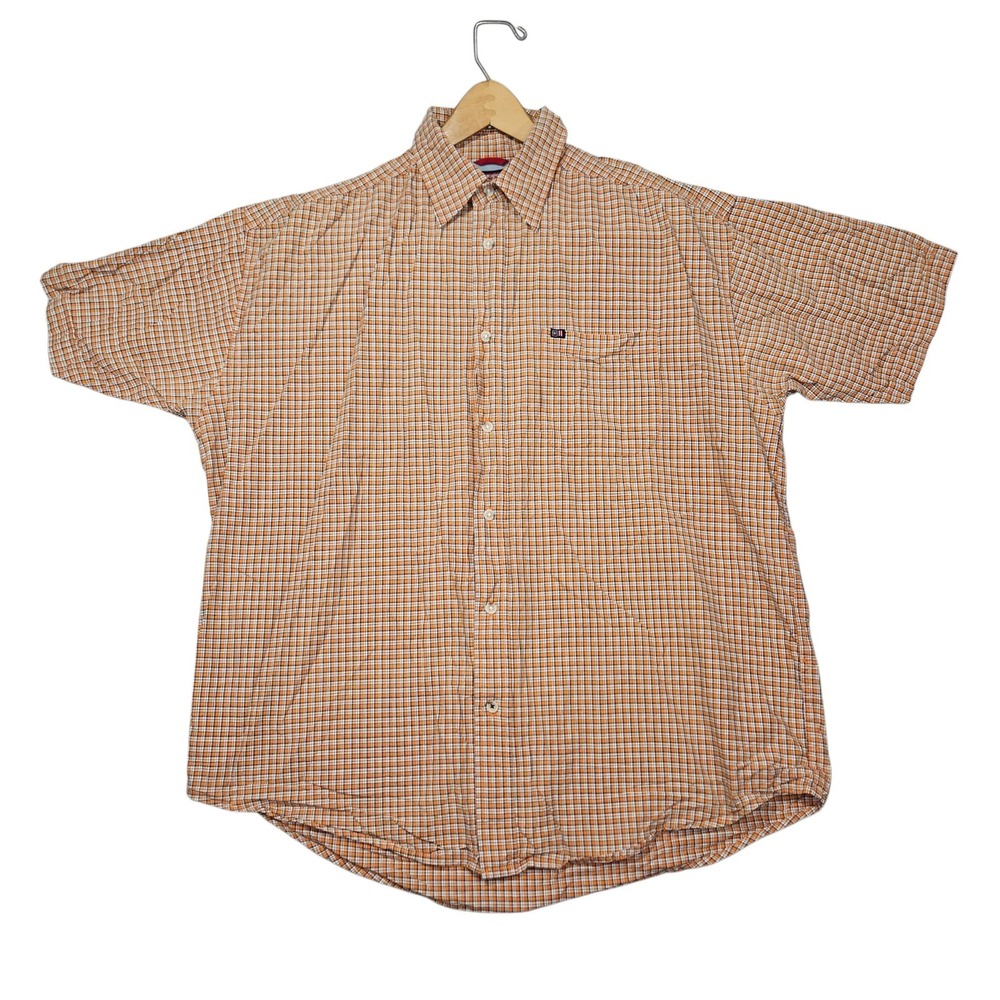 Wrangler VTG Jeans Co Plaid S/S Button Down Shirt Orange Blue Sz L